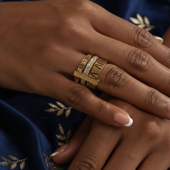 Modern Classic Roman Numeral Unisex Ring 18K Gold Plated Stainless Steel Sz 7 - Picture 15 of 15